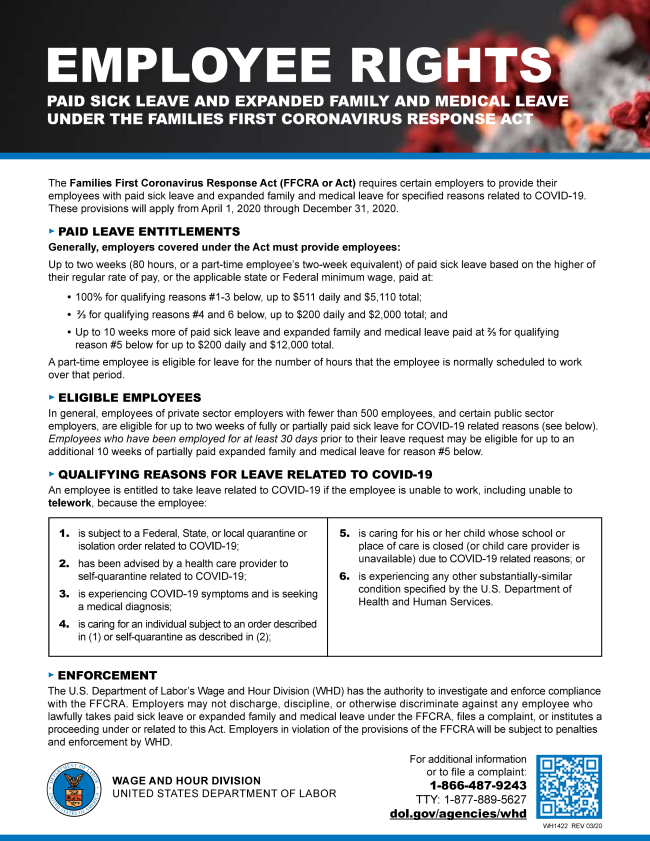 Department of Labor poster regarding the new COVID-19 leave laws